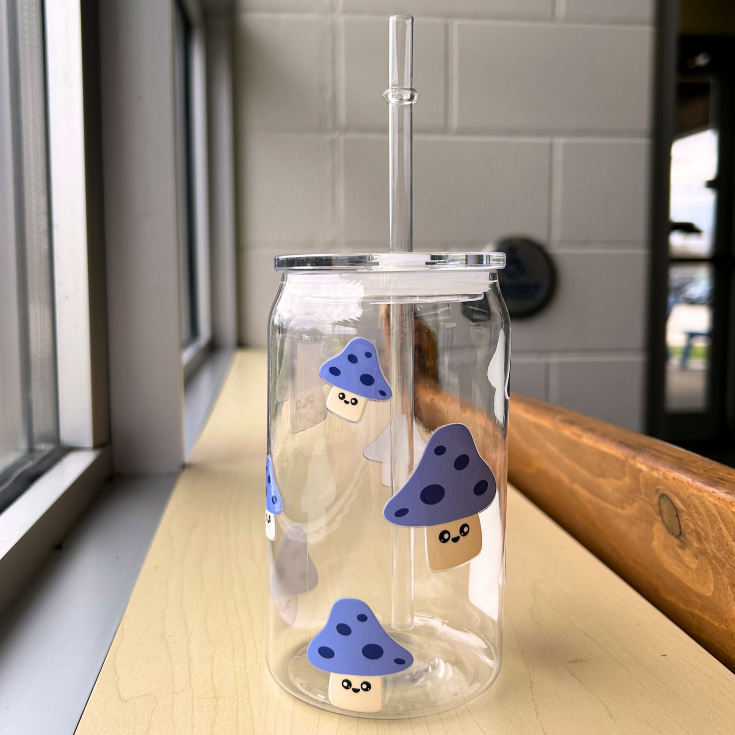 Mini purple kawaii mushroom clear tumbler