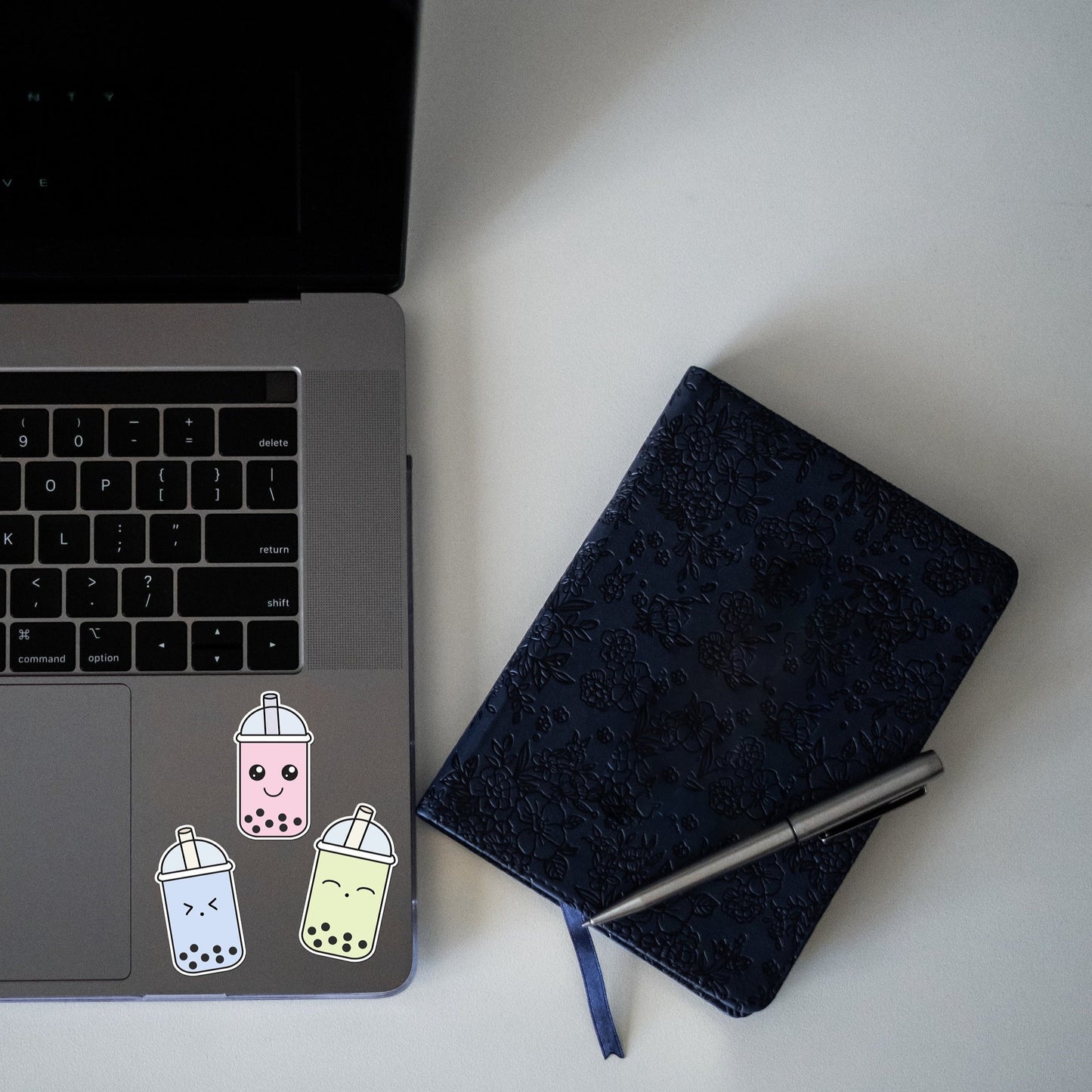 Bubble tea stickers on laptop