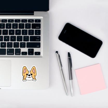 Corgi with paws sticker on laptop